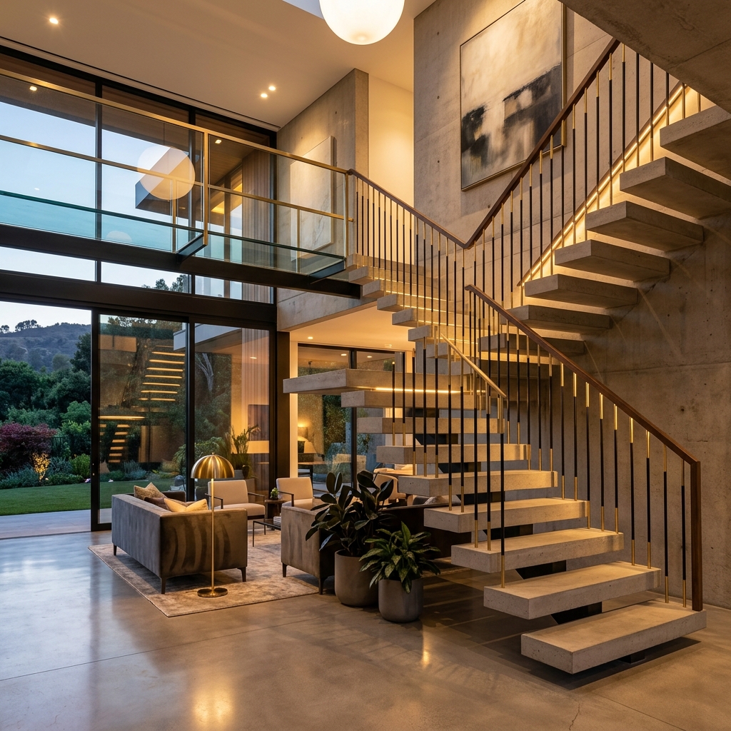 Custom modern stairs railing by Gurunanak Fabrication